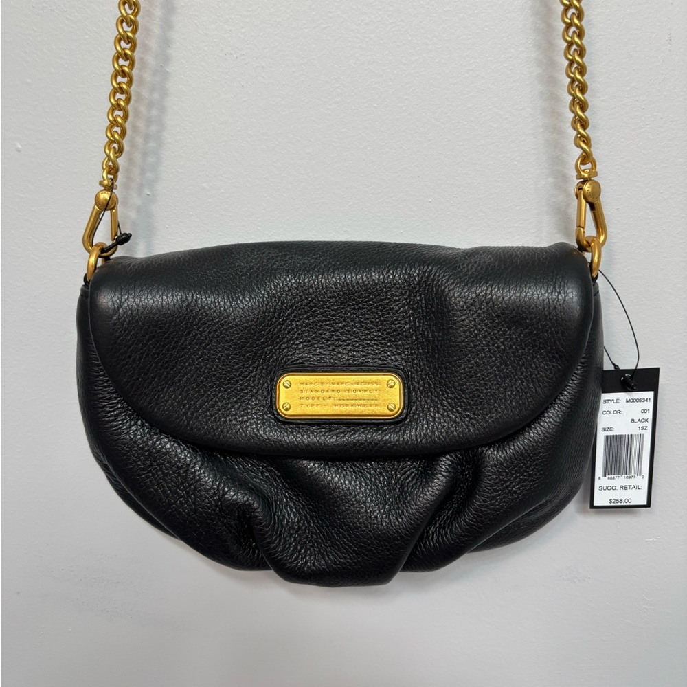 Marc By Marc Jacobs Black Leather Crossbody Purse with Gold Chain